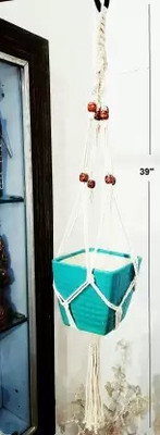 RAKANO Macrame Cotton Plant Hanger|Rope Wall Hanging Flower Pot Holder(Without Pot,(28 cm X 13 cm, White)