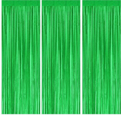 PopTheParty 10 Feet x 6 Feet Green Foil Fringe Backdrop Curtain Birthday Party Decorations Pack of 3(2 m X 3 m, Green)