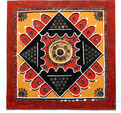 Unnatti Gokhra-Inspired Modern Art HandPainted Artistic Clay Mirror Work(M4)