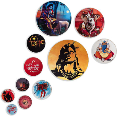 DEVORIVA Premium Spiritual Wall Hanging Decorative Plates Set for Home & Living Room Pack of 11(Multicolor3)