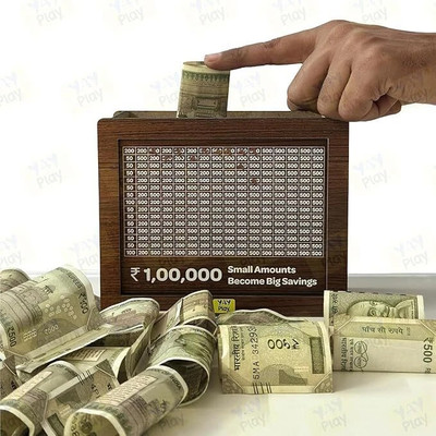 wynx Smart Piggy Bank ₹1 Lakh Tracker | Wooden Coin Bank Savings Gullak Coin Bank(Brown)