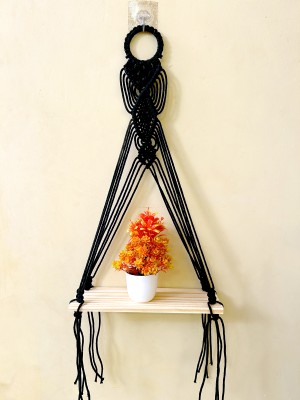 Fashionhub Macrame Gullak Shelf Decor Handicraft Pot Planter Wall Hanging Beige Tapestry(50 cm X 30 cm, Black)