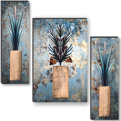 saf Flower pot modern art UV textured self adeshive Pack of 3(Multicolor)
