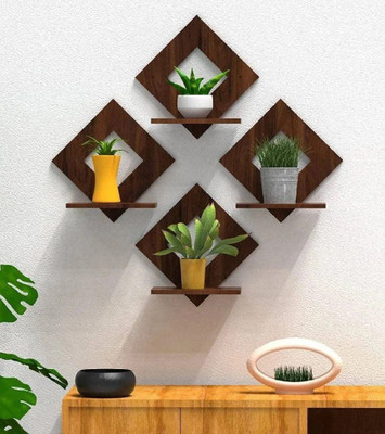 KESHARJI Wooden Square Shaped Multipurpose Wall hanging / Decor Stand / Flower Pot Stand Pack of 4 (20 cm X 20 cm, Brown) Offers & Cashback