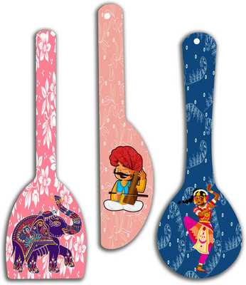 saf Set of 3 Spoon Shape Designer MDF Wall Hanging|Wall Decoration |WHC-S-07 Pack of 3(Multicolor)