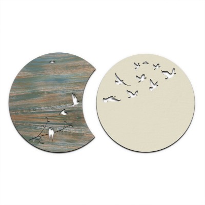 Chalk My Theme Flying Birds Moon Wooden Wall Art Rustic and Milk(0.5 inch X 30 inch, Rustic green, white milk)