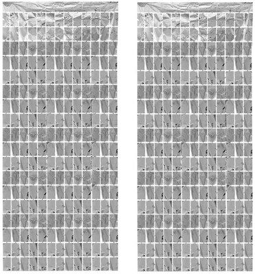 Isk Shiny Silver Square Foil Curtain For Decoration Pack of 2(Shiny Silver)