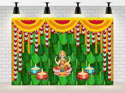 Dhara Collections Saraswati Maa Pooja, Katha Festival Backdrop(Green)