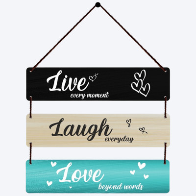 Home Delight Live Laugh Love Motivational Quotes Wooden Wall Hanging Home Decor| Gift Items(14 inch X 12 inch, Black, SKY Blue)