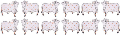 VINAYAK GALLERY Pichwai Seated Cow Design MDF Cutout for Diwali | Wedding Decorations (6 Pair) Pack of 6(White)
