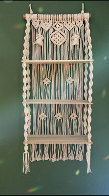 Aain Macrame Wall hanging shelf 3 tears(White)