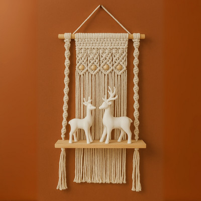 FAJARTRADER Macrame Wall Hanging Shelf Macrame Cotton Floating Shelf Boho Plant Hanger(White)