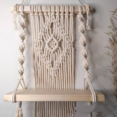 Aain Macrame Wall Decoration Shelf Hangers Cotton Cord Modern Bohemian Shelf WSH174(White)