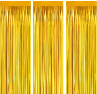 PopTheParty 10 Feet x 6 Feet Golden Foil Fringe Backdrop Curtain Birthday Party Decorations Pack of 3(2 m X 3 m, Golden)