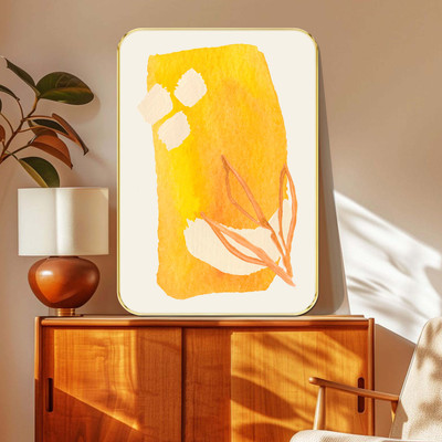 Aartify Yellow Watercolor Abstract Wall Art – Minimalist Botanical Painting Digital Reprint 24 inch x 18 inch Painting(With Frame)