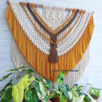 zazza home decor Macrame Wall Hanging Wedding Decor macrame Boho Wall Decor Big Fiber Art.(40 inch X 38 inch, Design - C Mustard)