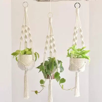 ZAWI Macrame Indoor Wall Hanging Shelf Chic Decor Wood Floating Boho Shelves Pack of 3(12 inch X 20 inch, OFF WHITE)