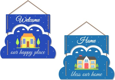Artvibes Welcome Quote Wall Hanging Decoration Items Wooden Hanger Home Decor (WH_7901N) Pack of 2(20 inch X 24 inch, Blue)