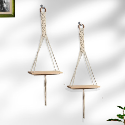 Swastik Pack of 2 Macrame Hanging shelf Pack of 2(White)