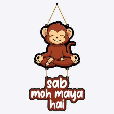 Home Delight Sab Moh Maya Hai- Monkey Wooden Wall Hanging Decoration, Home Decor, Gift Item(26 inch X 11 inch, Brown)