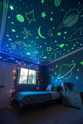 Manvi Craft 30 cm Night Glow Radium Stars wall Stickers for kids room décor Self Adhesive Sticker(Pack of 1)