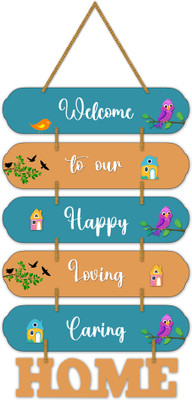 Angel Infinite Trendy Quote Wall Hanging Decorative Items for Home, Room, Indoor Wall Hanger(28 inch X 12 inch, Welcome To Our Happy Loving Caring Home)