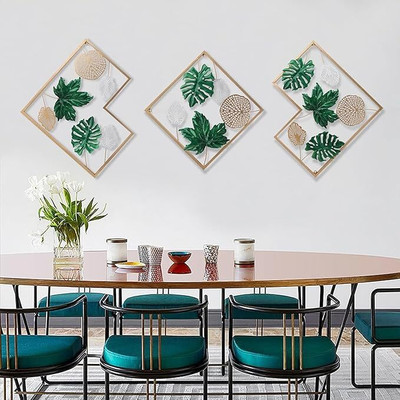 Crafty Creation Gold Leaves Metal Wall Art, 3d Room Decor Aesthetic, Set of 3 Pack of 3(Green, Gold)