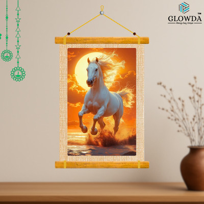 GLOWDA Horse Wall Hanging Scroll – Laminated Art for Positive Energy & Success(16.5 inch X 10 inch, Horse Wall Hanging)