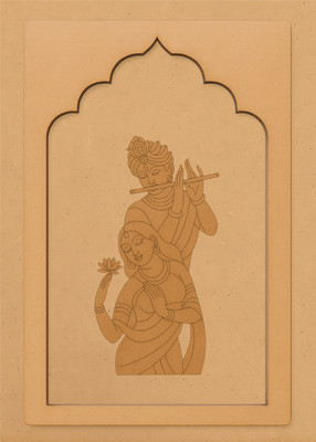 Wrapping Studio MDF Radha Krishna Pre-Marked Board with Jharokha for Painting & Lippan Art(23 cm X 30 inch, Beige, Cream Brown)