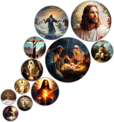 Decor Smart Wooden Wall Art | Jesus Christ Birth & Resurrection Christian Decor (WPS_130) Pack of 11(19.5 cm X 19.5 cm, Multi 30)