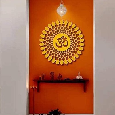 RF CLOTHES MDF Wooden Golden Om Round Decorative Wall Art For Temple, Room, Office(30 cm X 30 cm, Gold)
