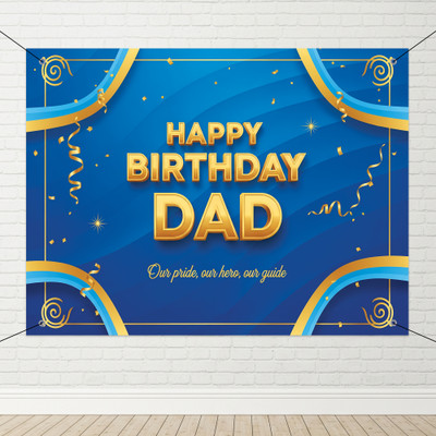 1iAM Birthday Decoration Flex for Dad - 1 Piece Happy Birthday DAD Printed Flex,Hooks Pack of 4(48 inch X 36 inch, Blue, White)