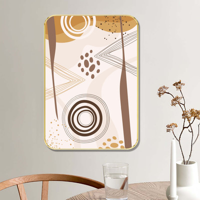 SAF PRINT Earthy Abstract Geometric Wall Decor – Modern Line Art with Beige & Brown Tones(19.5 inch X 13.5 inch, Gold)