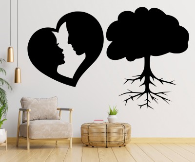GIFTTINT 70 cm New Beautiful Tree/Heart Frame Couple Design Wall Stickers (Black) Self Adhesive Sticker(Pack of 1)