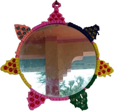 BKHANDICRAFT Handcrafted Decorative Round Wall Mirror with Colorful Design(Multicolor)