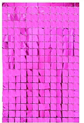 ANVRITI One Pink Square fringe foil curtain(Pink)