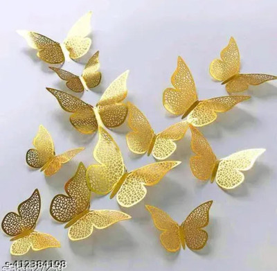 GRIVA ART STICKER – GOLD 3D Gold Butterfly Stickers Pack of 12(Multicolor)
