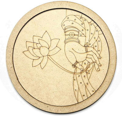 ADIKALA Lotus With Hand MDF Engraved Design Wall Plate With Frame DIY Craft(Brown)