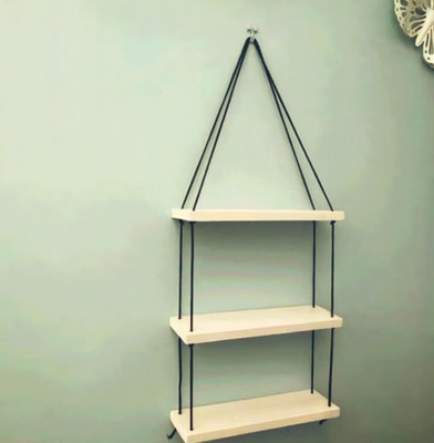 Fashionhub Macrame Wall Hanging 3 Tier Floating Shelves Natural Pine With Wooden(50 cm X 30 cm, Black)