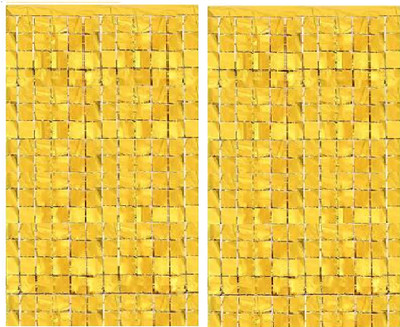 HARDATAR Square Foil Fringe pack of 2 Curtains for Decorations - Golden, 3 X 6 feet Pack of 2(72 inch X 36 inch, Golden)