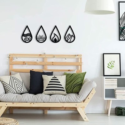 meraki mart 4 Elements Water, Earth, Fire, Air Wall Art Hanging Black Designed 12 Inch Pack of 4(Black)