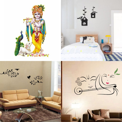 APTIO 45 cm Murlidhar Bird Home Freedom Radhe Krishna with Flute Self Adhesive Sticker(Pack of 4)