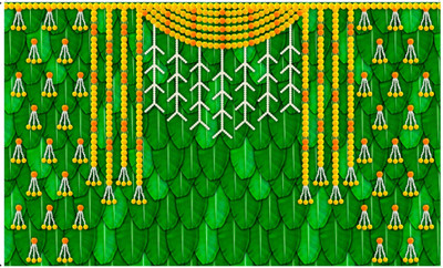 WINNSUN Banana Leaf Design Decorative Backdrop Cloth forPooja, Wedding And Festivals(60 inch X 90 inch, Design 7)