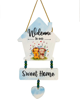 BookYourGift Wooden Sweet Home Wall Hanging - Warm Welcome Decor(11.5 inch X 11.5 inch, Multicolor)