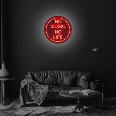 TrueNeons No Music No Life Sign Decorative LED Light | Bar & Club Wall Sign Light(24x24 inch)