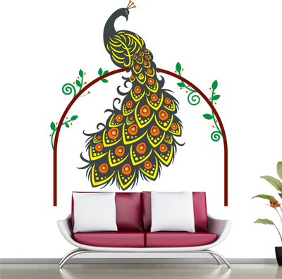 WALMORA 120 cm Peacock Bird on Branch - King Of Birds- Decor - Wall Sticker - WM 039 Self Adhesive Sticker(Pack of 1)