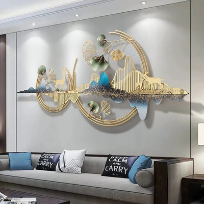 Ultra Shine Home Decor Metal Wall Art for Living Room Mountain with Deer Hangings Sculpture(52 inch X 24 inch, Multicolur)