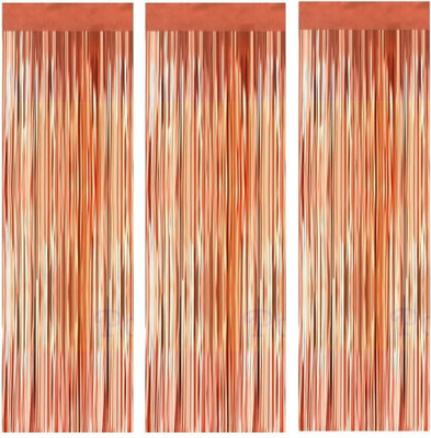 PopTheParty 10Feet x 6Feet Rose Gold Foil Fringe Backdrop Curtain Birthday Party Decoration Pack of 3(2 m X 3 m, Brown)
