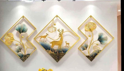 VSEMPO Deer frame Pack of 3(12 inch X 12 inch, Golden)