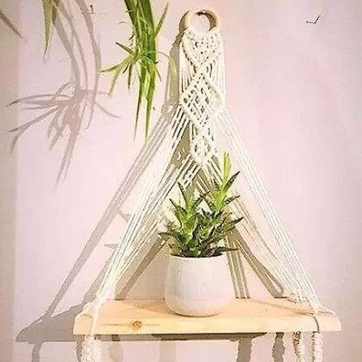 ZAWI Macrame Indoor Wall Hanging Shelf Chic Decor Wood Floating Boho Shelves(16 inch X 12 inch, OFF WHITE)